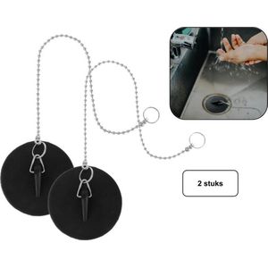 2x PD® - Gootsteenstopper - Diameter 44mm - met RVS ketting - Afvoerstop - plugstop - Gootsteendop - Gootsteenplug - Keukengootsteen Badkamergootsteen stopper - RVS ketting van 30 cm