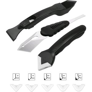 PD® Kit Reparatie SET + Schraper 8 Delig - Ideaal voor het Afwerken, Verwijderen en Bewerken van Kitvoegen - Metalen & Kunststof Schrapers, Siliconen Troffel - Inclusief 4 Radius Opzetstukken - Kunststof, Siliconen, Roestvrij Staal