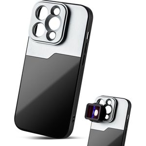 MOJOGEAR 17mm lens case voor iPhone 14 Pro – Schroefdraad voor macrolens, telelens, anamorphic lens of DOF-adapter – Stevig hoesje – Zwart/Grijs