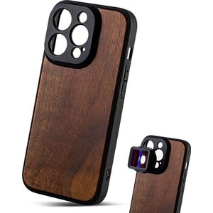 MOJOGEAR 17mm lens case voor iPhone 13 Pro Max – Schroefdraad voor macrolens, telelens, anamorphic lens of DOF-adapter – Stevig hoesje – Echt Hout