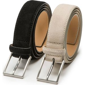 DTCH.FIT Herenriem Suède Bobby - Riem Zwart & Beige - Pantalon & Jeans Broekriem - Riemmaat 85cm - Totale lengte 100cm - 2 Stuks