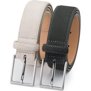 DTCH.FIT Herenriem Suède Bobby - Riem Beige & Grijs - Pantalon & Jeans Broekriem - Riemmaat 85cm - Totale lengte 100cm - 2 Stuks