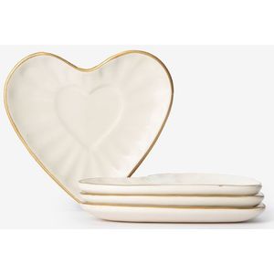 Sissy-Boy - Gebaksbordjes - Beige - Hartvorm - Set van vier - Keramiek - 13x13x1,2 cm
