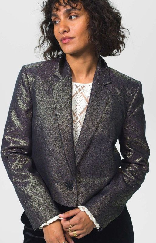 Sissy-Boy - Cropped Blazer - Gouden Metallic - 86% Polyester, 9% Viscose, 5% Metallic Garen