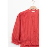 Shirtjurken - Rood - Katoen - Midi Lengte - Doorknoopsluiting - Strikceintuur