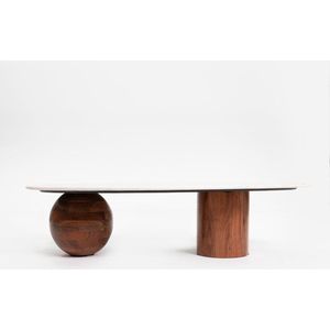 Sissy-Boy - Houten Koffietafel - Marmer Blad - Asymmetrisch Onderstel - Donker Acacia