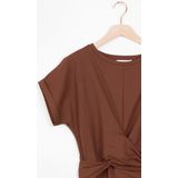 Sissy-Boy - Donkerbruine Wikkeljurk - Jersey - Korte Mouwen - Ronde Hals