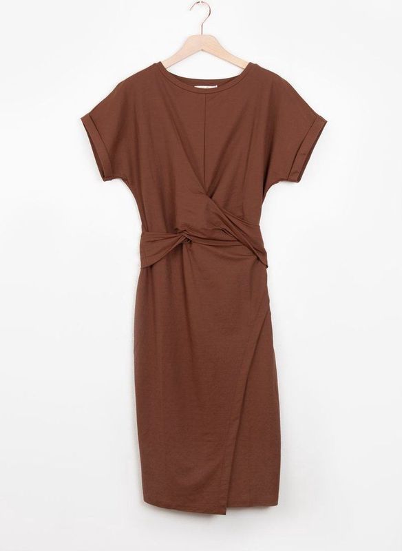 Sissy-Boy - Donkerbruine Wikkeljurk - Jersey - Korte Mouwen - Ronde Hals