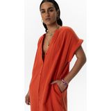 Warm oranje mousseline midi jurk met riem
