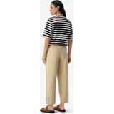 Beige - Katoenen Bandplooibroek - Mid Waist - Cropped Model