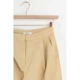 Beige - Katoenen Bandplooibroek - Mid Waist - Cropped Model