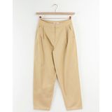 Beige - Katoenen Bandplooibroek - Mid Waist - Cropped Model