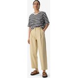 Beige - Katoenen Bandplooibroek - Mid Waist - Cropped Model