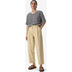 Beige - Katoenen Bandplooibroek - Mid Waist - Cropped Model