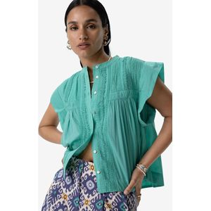 Sissy-Boy - Mouwloze Blouse - Turquoise - Pintuck Details