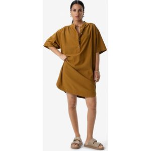 Sissy-Boy - Midi Jurk - Goudbruin - Wijde Fit - Katoen