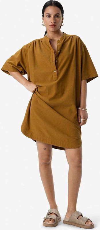 Sissy-Boy - Midi Jurk - Goudbruin - Wijde Fit - Katoen