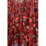 Imprimétops - Donkerrood - Top - Driekwart Raglan Pofmouwen - Ronde Hals - Ikat Print