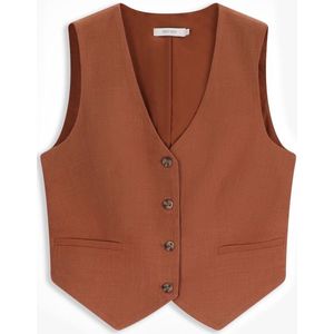 Sissy-Boy - Bruin Linnen Gilet met Fitted Pasvorm en V-hals