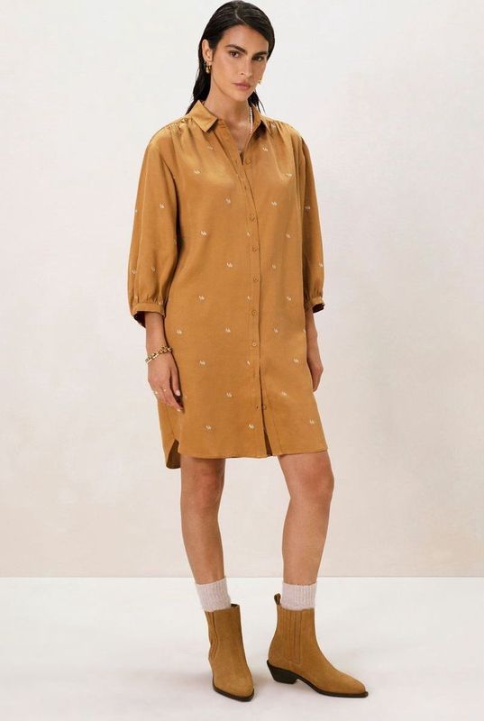 Sissy-Boy - Jerseyjurk - Bruin - 100% Tencel - Pofmouwen en Ceintuur