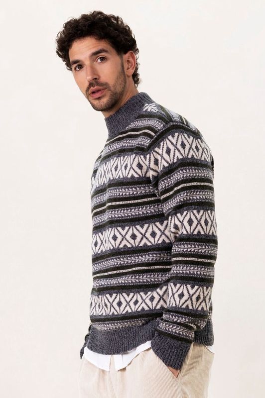 Sissy-Boy - Jacquard Trui - Grijs - Wol/Nylon