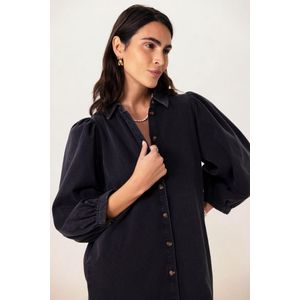 Sissy-Boy - Denim Jurk - Grijs - Katoen - Knoopsluiting - Lange Ballon Mouwen