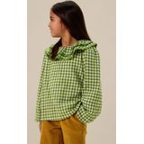 Sissy-Boy - Blouse - Groene - Met Ruffle Kraag - Lange Pofmouwen - Geruit Patroon