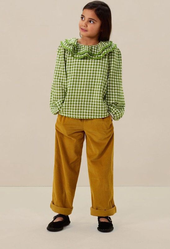 Sissy-Boy - Blouse - Groene - Met Ruffle Kraag - Lange Pofmouwen - Geruit Patroon