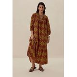 Sissy-Boy - Donkerrode Maxi Jurk - Katoen/Polyester - Driekwart Mouwen - V-hals