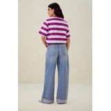 Sissy-Boy - T-shirt - Paars met Wit Gestreept - Korte Mouwen - Ronde Hals