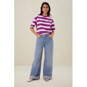 Sissy-Boy - T-shirt - Paars met Wit Gestreept - Korte Mouwen - Ronde Hals