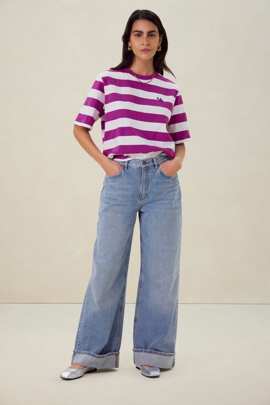 Sissy-Boy - T-shirt - Paars met Wit Gestreept - Korte Mouwen - Ronde Hals