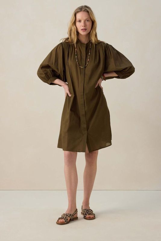 Sissy-Boy - Jurk - Donkergroen - Katoen - Ceintuur