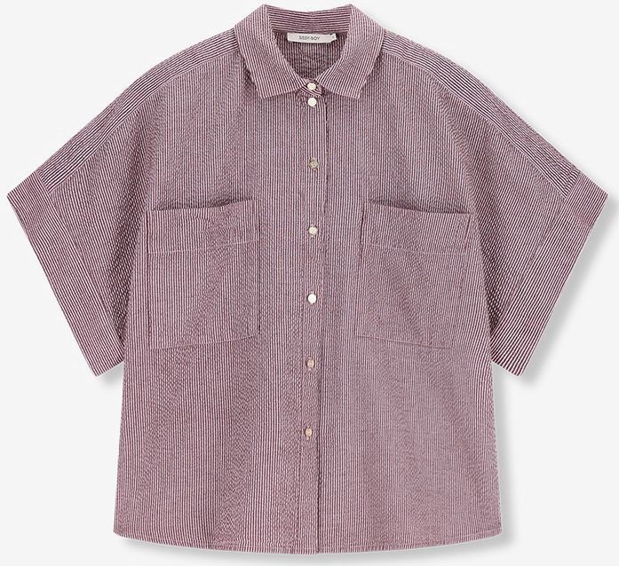 Sissy-Boy - Donkerrode Blouse - Korte Mouwen - Gestreept