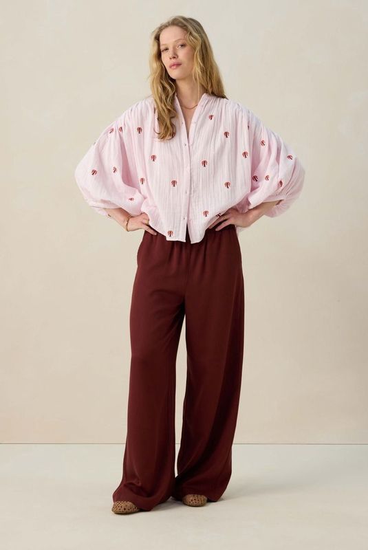 Sissy-Boy - Blouse - Lichtroze - Katoen - Driekwartmouwen met Embroidery