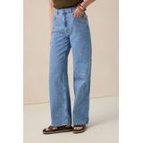 Blauwe high waist denim broek met embroidery
