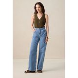 Blauwe high waist denim broek met embroidery