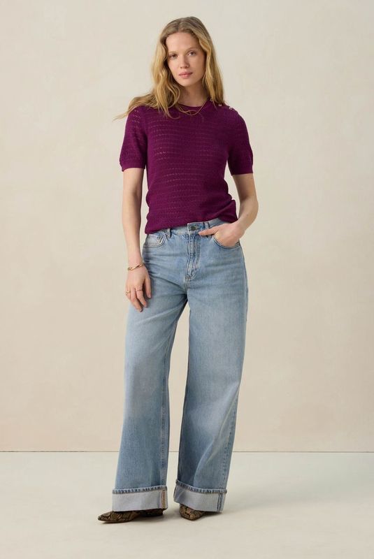 Sissy-Boy - Gebreide Trui - Donkerpaars - Met Knopen