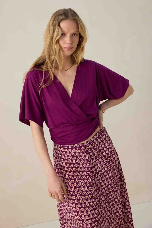 Sissy-Boy - Donkerpaars - T-shirt - Korte Mouwen - Diepe V-halslijn