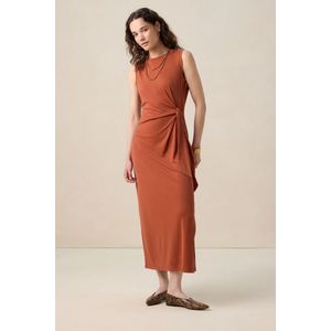 Sissy-Boy - Bruine Jersey Jurk - Ronde Halslijn - Split en Knoop Detail