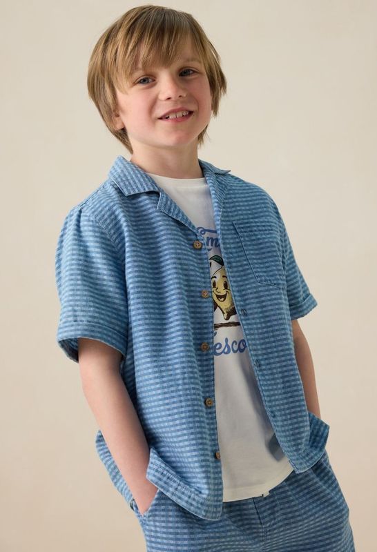 Sissy-Boy - Denim Geruit Overhemd - Blauw - Korte Mouwen