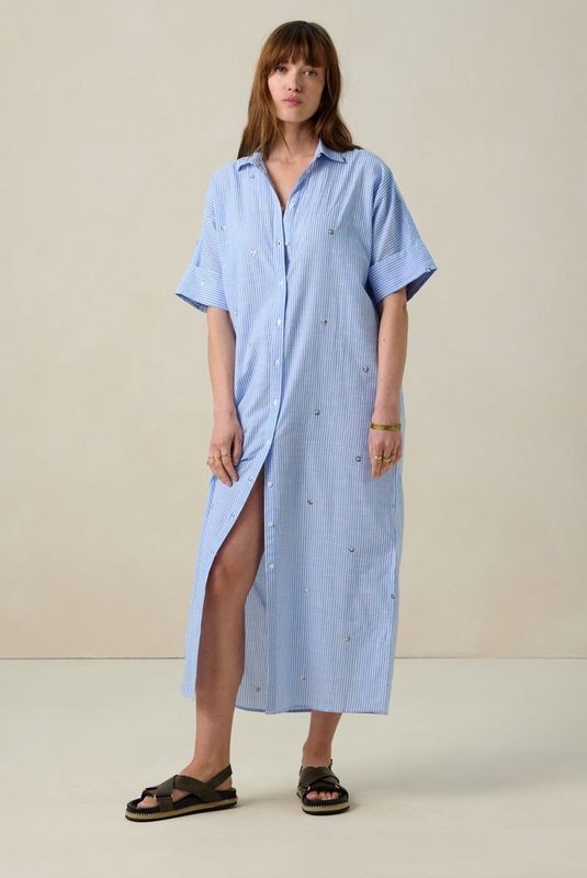 Sissy-Boy - Gestreepte Jurk - Blauw - Maxi-lengte - Pailletten