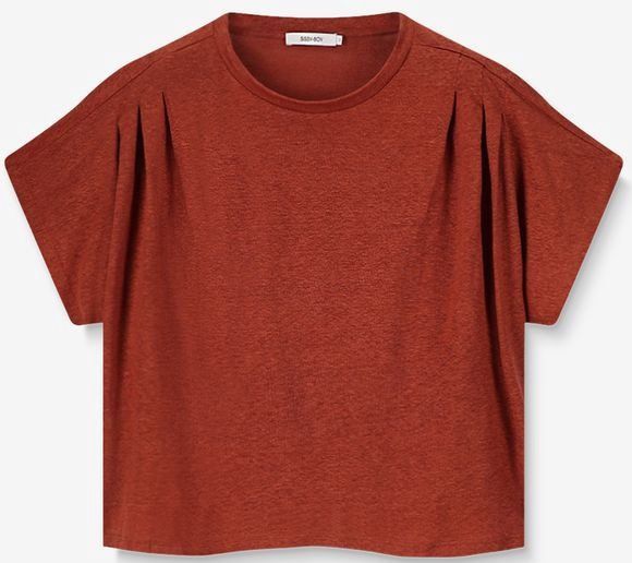 Sissy-Boy - Boxy T-shirt - Bruin - Korte Mouwen - Loose Fit - 100% Linnen