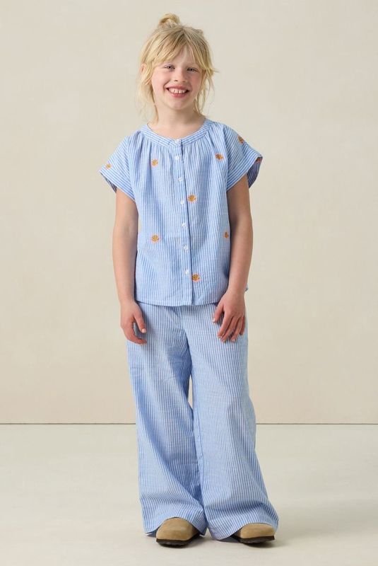 Sissy-Boy - Blouse - Blauw - Katoen - Ronde Hals Korte Mouwen