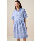 Sissy-Boy - Jurk - Blauw - Korte Mouwen - Mini-lengte - Loose Fit - Knoopsluiting