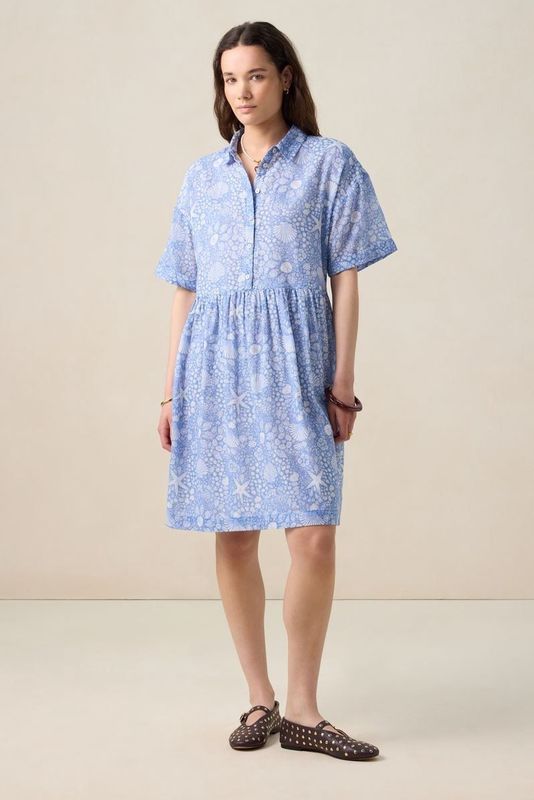 Sissy-Boy - Jurk - Blauw - Korte Mouwen - Mini-lengte - Loose Fit - Knoopsluiting