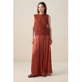 Donkeroranje geplooide maxi rok