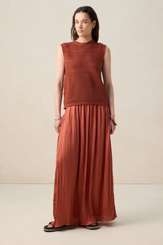 Donkeroranje geplooide maxi rok