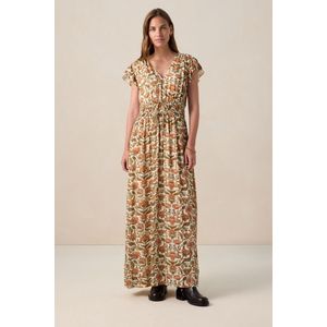 Sissy-Boy - Maxi Jurk - Wit - Met Print - V-halslijn - Korte Mouwen