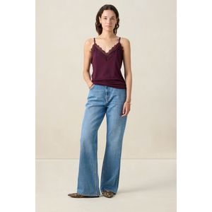 Sissy-Boy - Donkerrood Singlet - Spaghetti Bandjes - V-hals - Kanten Rand